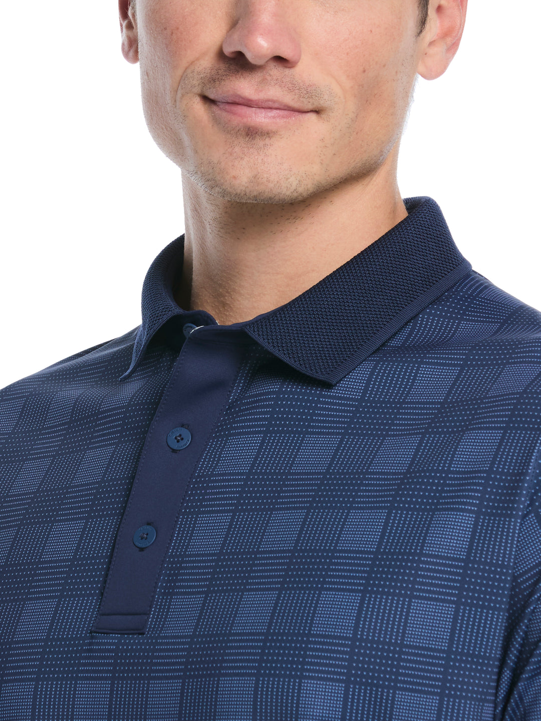 Chevron Plaid Print Golf Polo (Peacoat) 