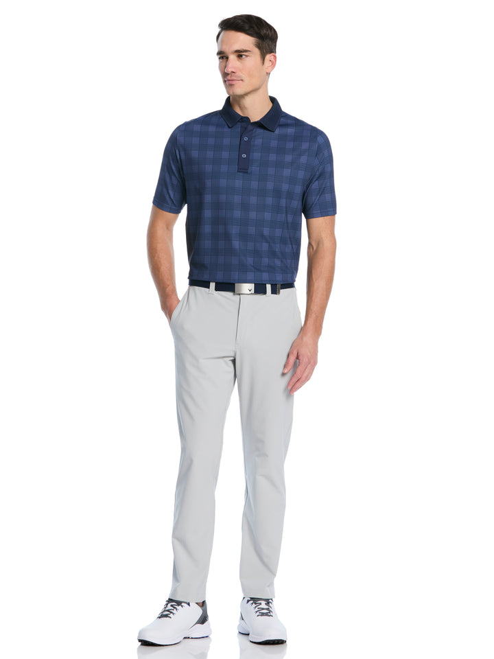 Chevron Plaid Print Golf Polo (Peacoat) 