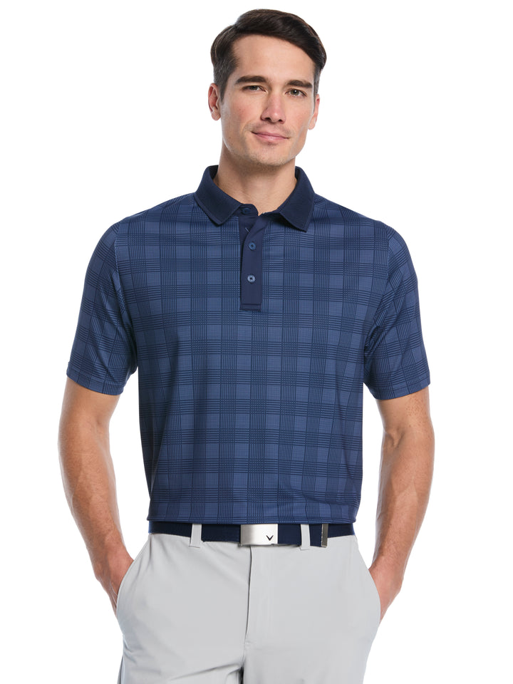 Chevron Plaid Print Golf Polo (Peacoat) 