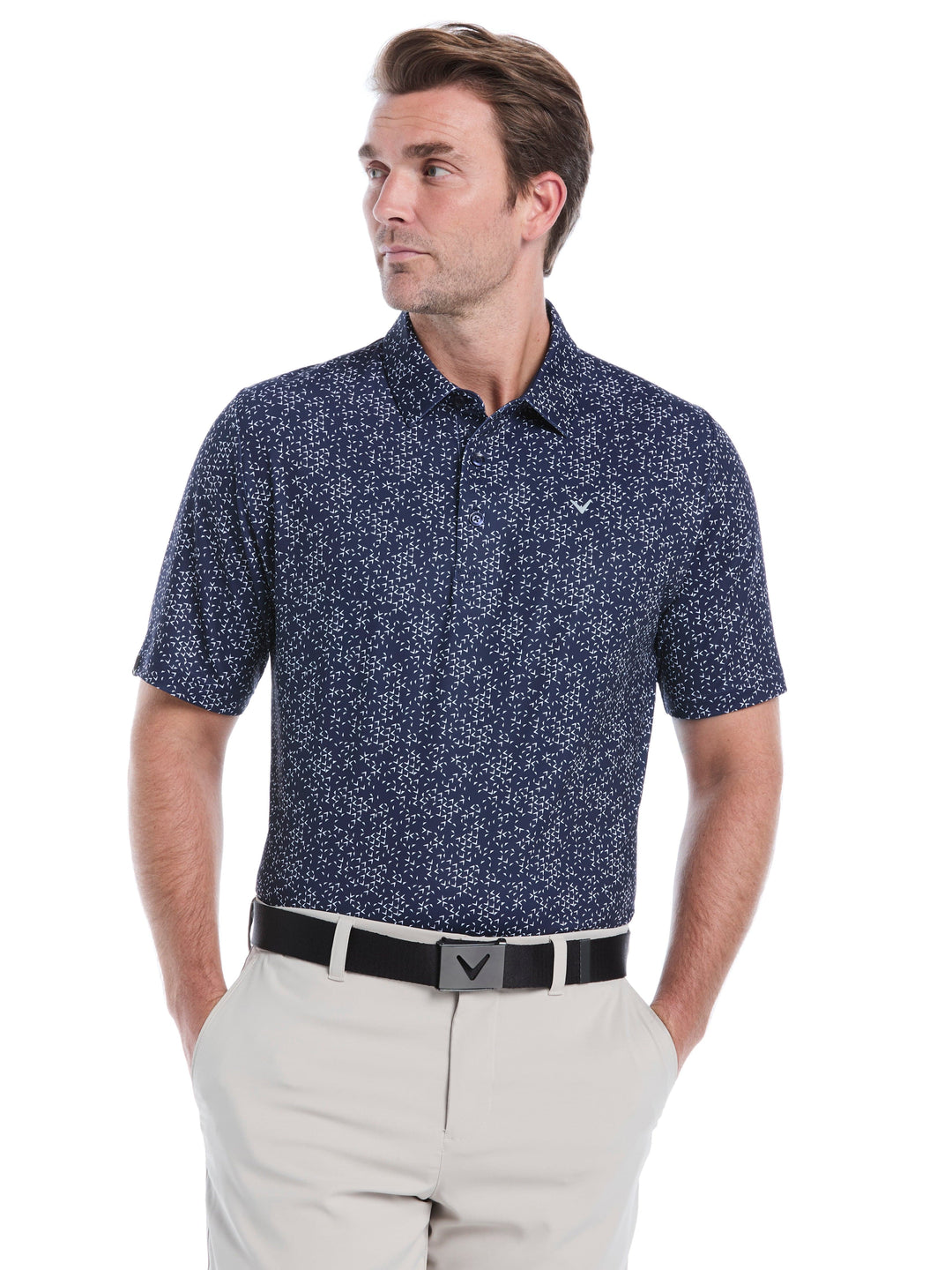 Chevron Print Golf Polo (Bright White/Peacoat) 