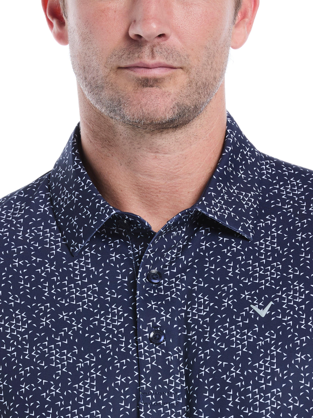 Chevron Print Golf Polo (Bright White/Peacoat) 