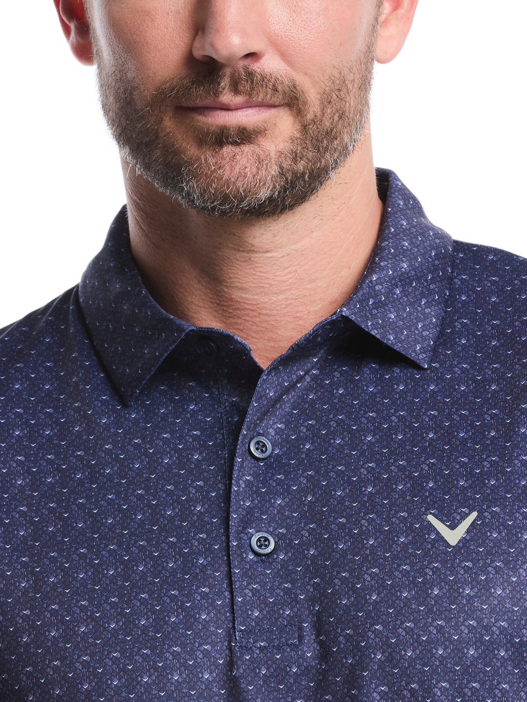 Chevron Print Golf Polo Shirt (Peacoat/Bright White) 