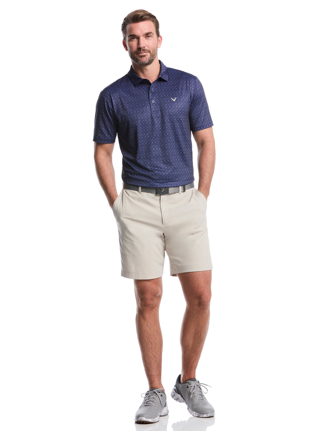 Chevron Print Golf Polo Shirt (Peacoat/Bright White) 