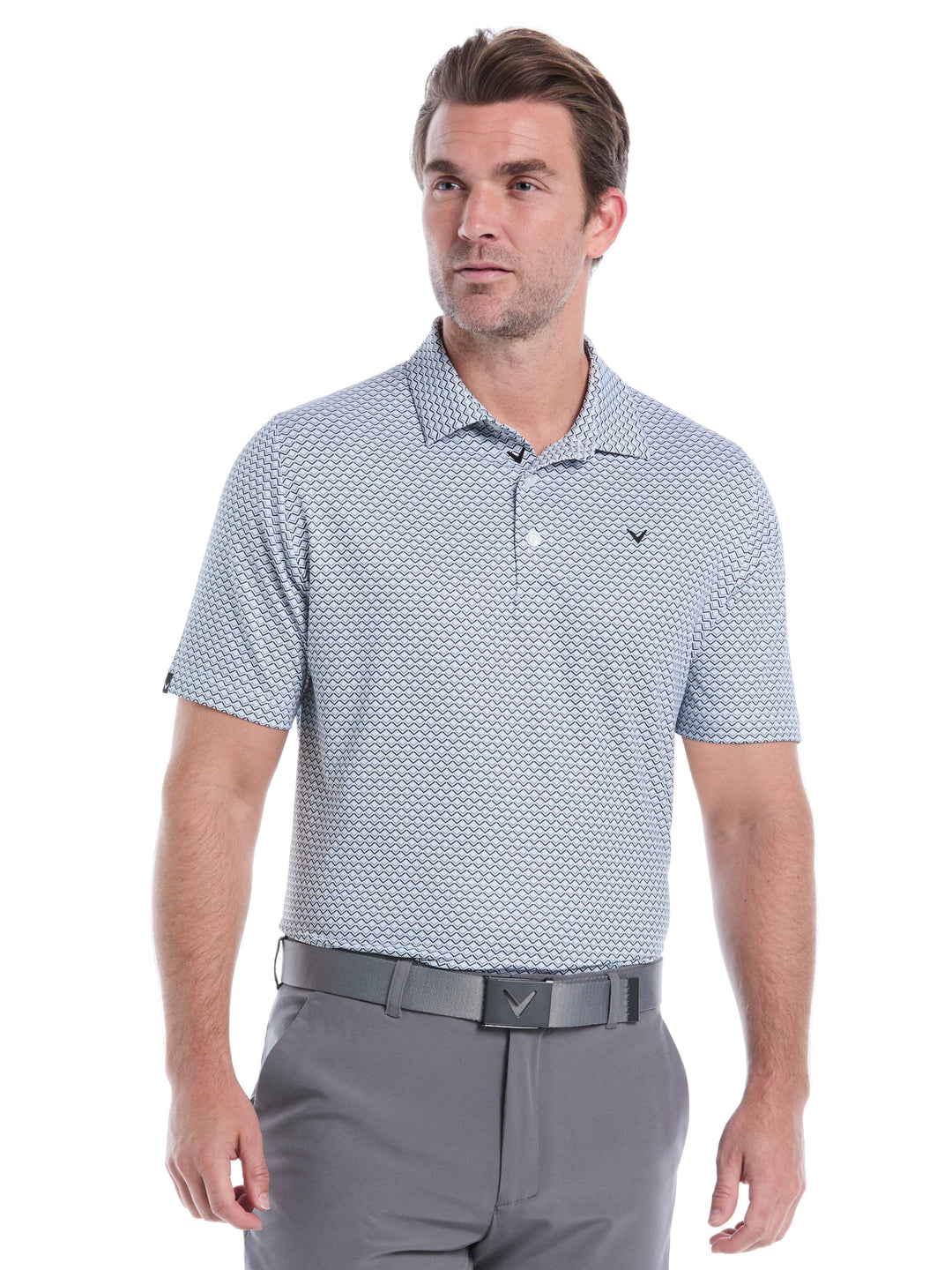 All-Over Gradient Chevron Print Golf Polo (Caviar) 
