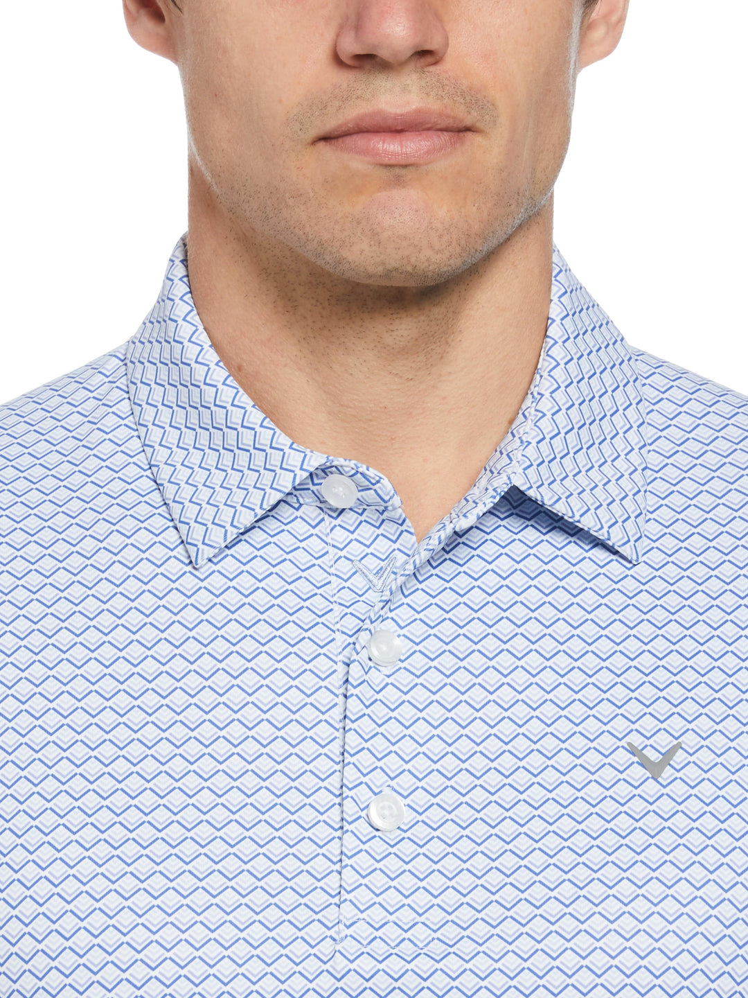 All-Over Gradient Chevron Print Golf Polo (Chambray) 