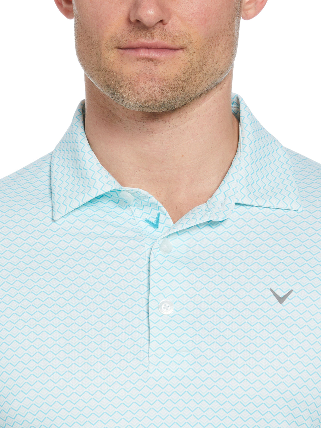 All-Over Gradient Chevron Print Golf Polo (Limpet Shell) 