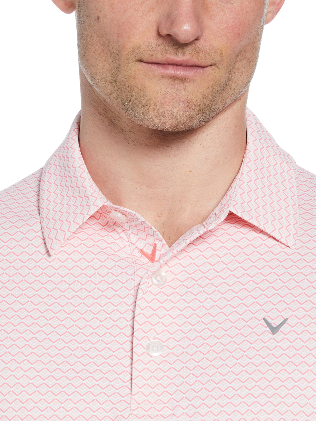 All-Over Gradient Chevron Print Golf Polo (Strawberry Pink) 