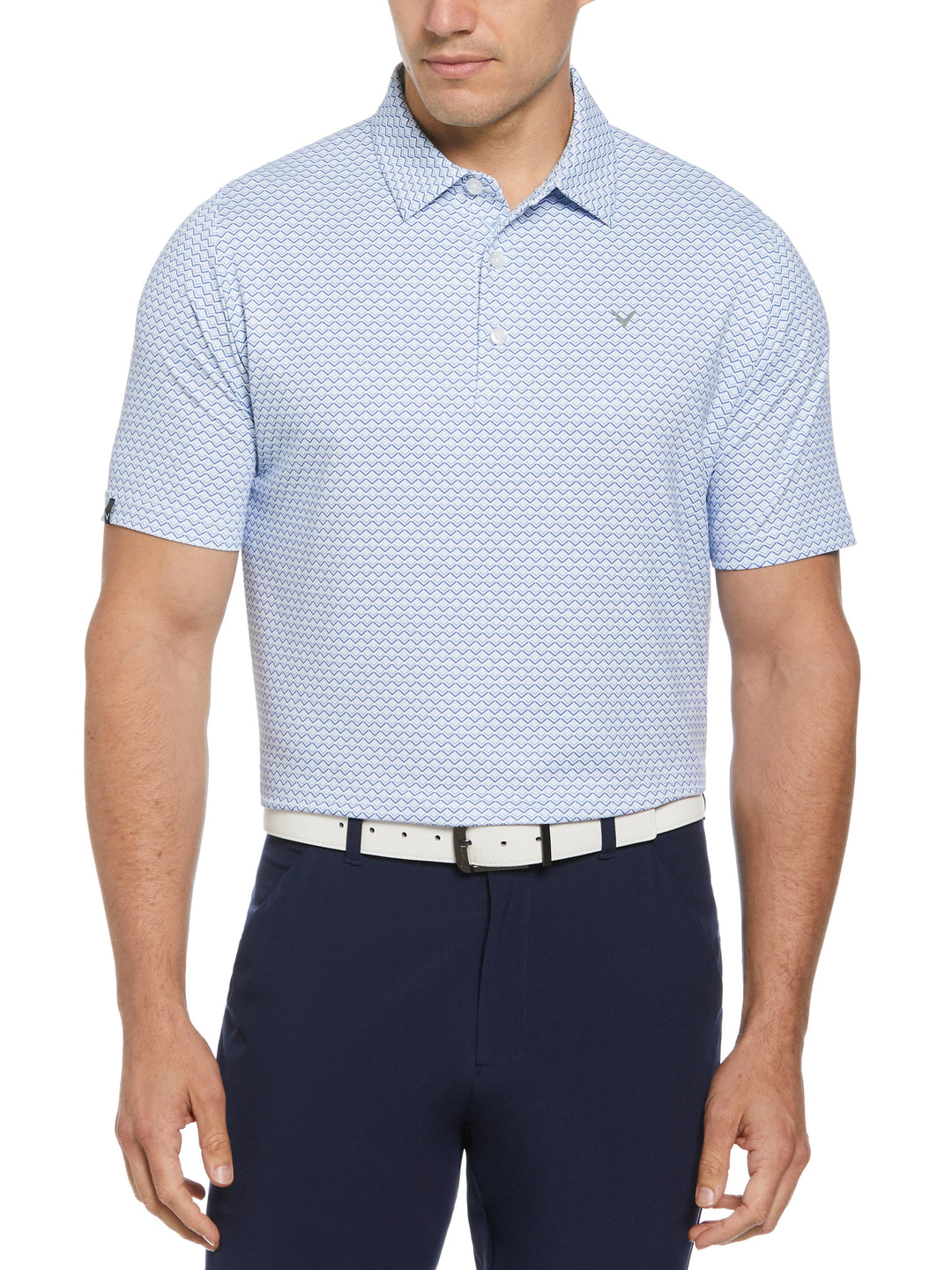 All-Over Gradient Chevron Print Golf Polo (Chambray) 