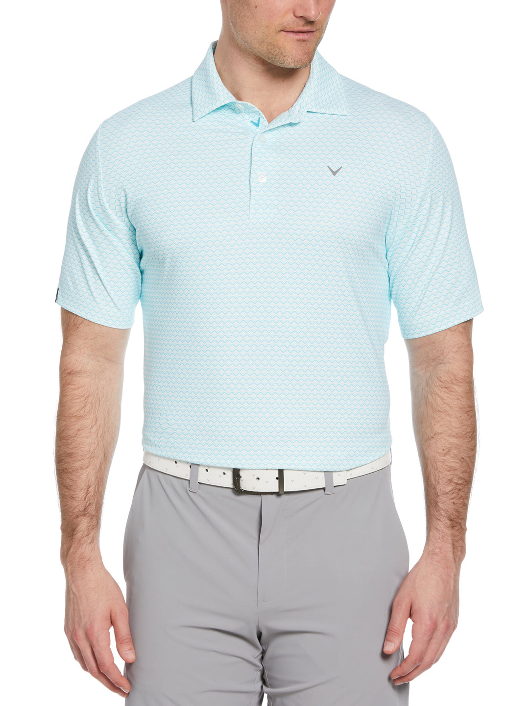 All-Over Gradient Chevron Print Golf Polo (Limpet Shell) 