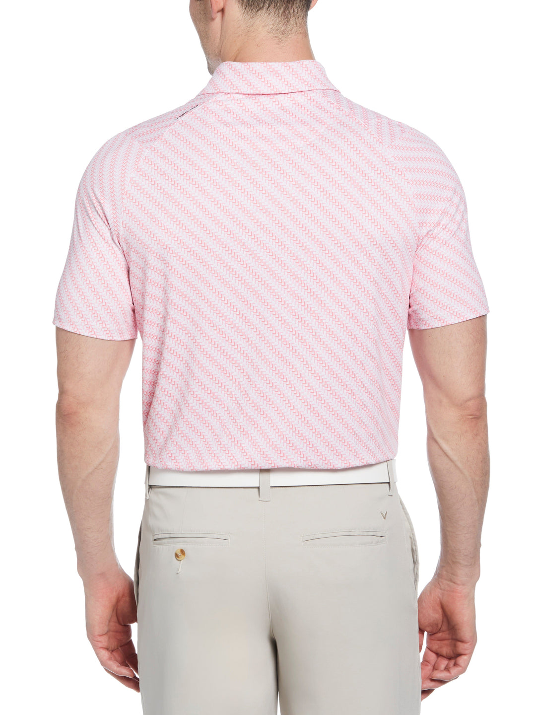 Mens Chevron Twill Print Polo (Strawberry Pink) 
