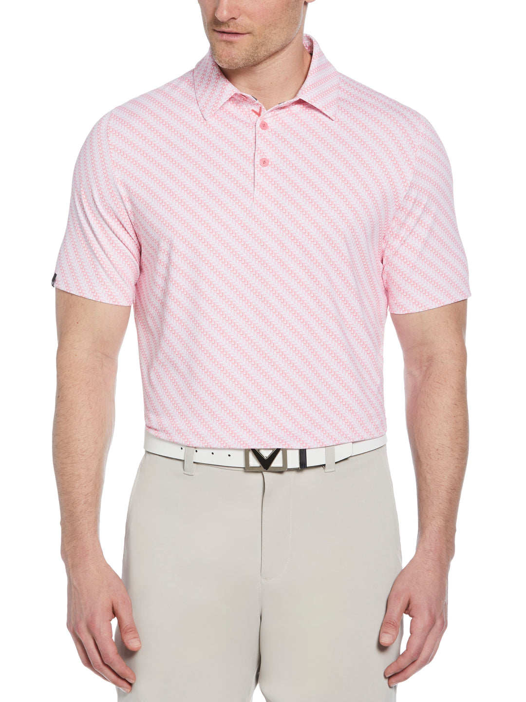 Mens Chevron Twill Print Polo (Strawberry Pink) 