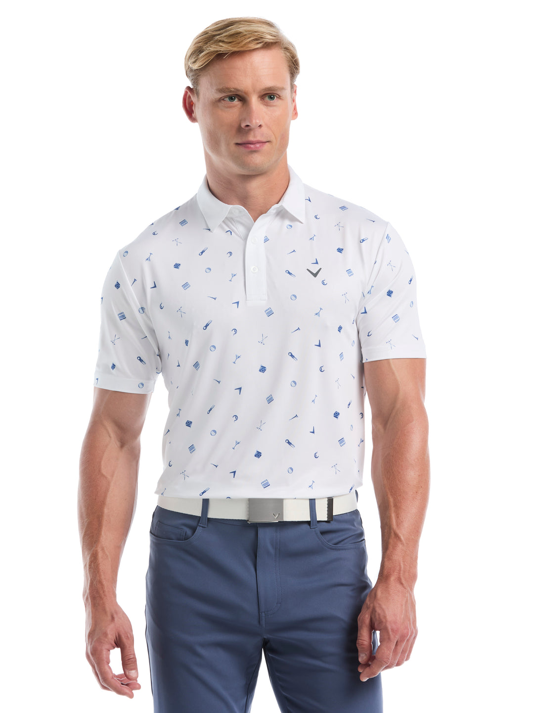 Clubhouse Essentials Print Golf Polo (Bright White) 