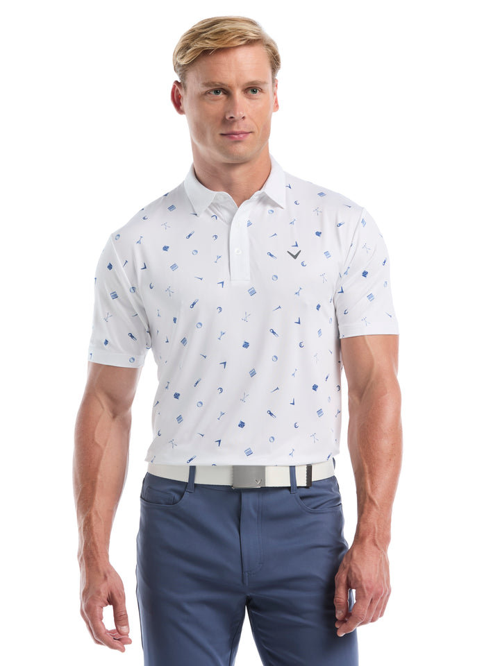 Clubhouse Essentials Print Golf Polo (Bright White) 