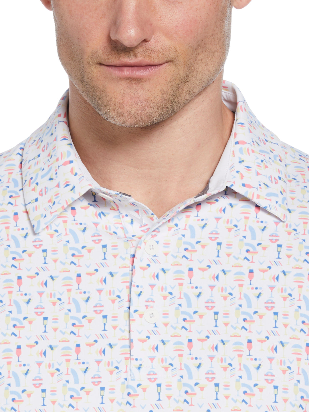 Mens Cocktail Print Polo (Bright White) 