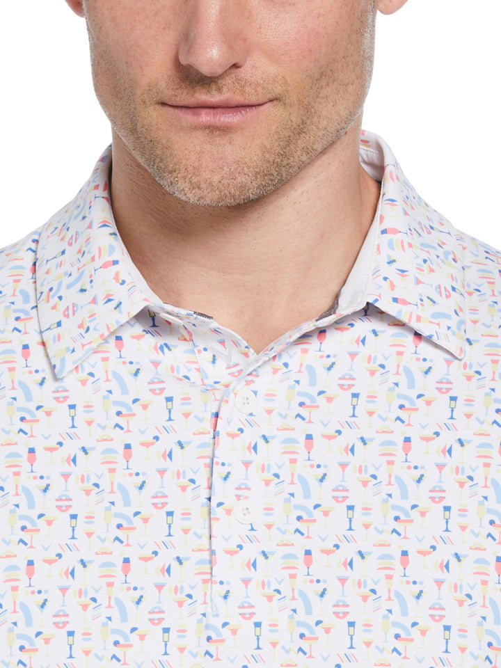 Mens Cocktail Print Polo (Bright White) 
