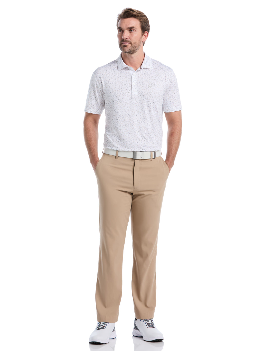 Men's Confetti Chevron All Over Polo (Latte/ Bright White) 