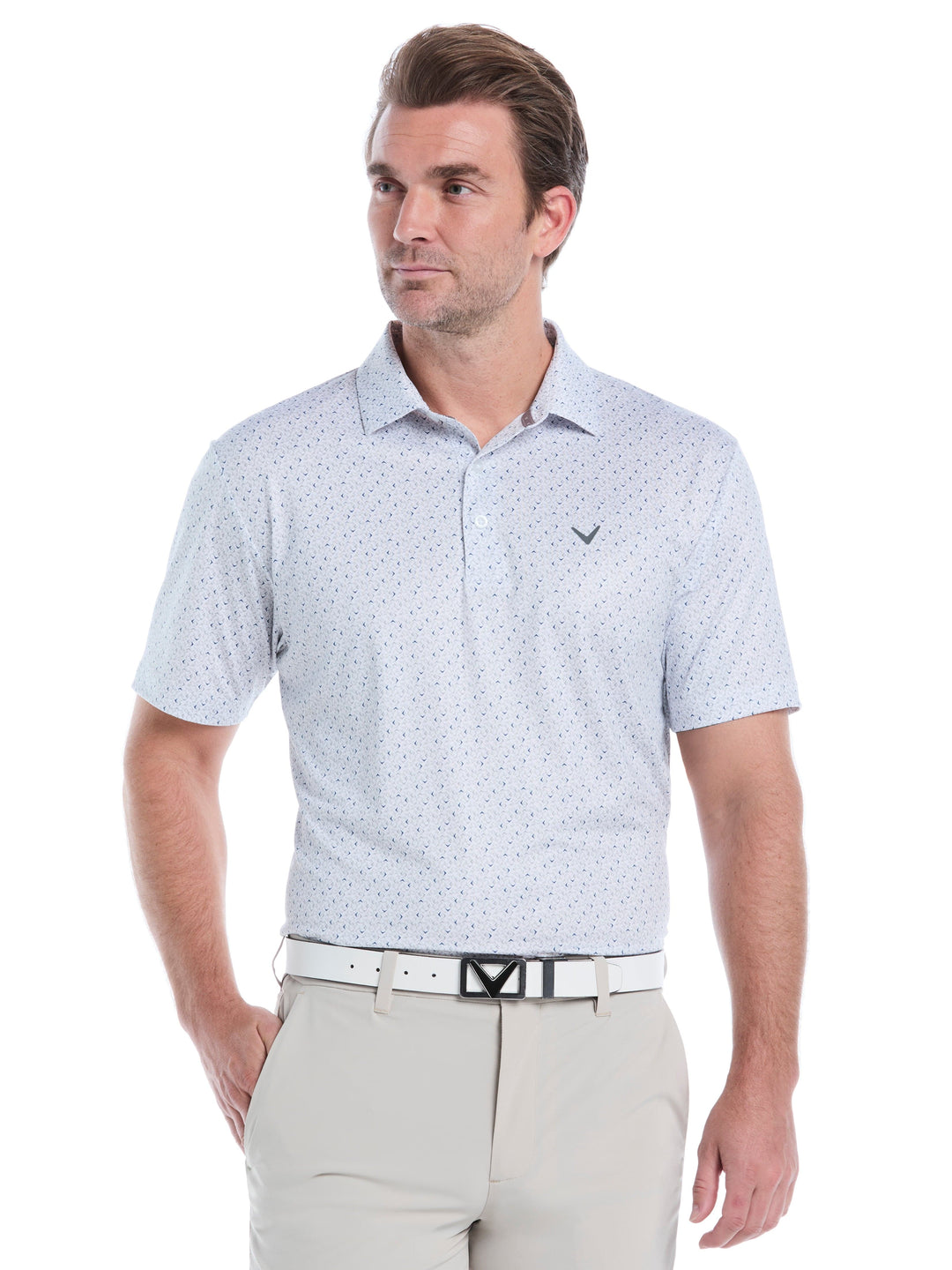 Mens Confetti Chevron All Over Polo-Polos-Bright White-S-Callaway