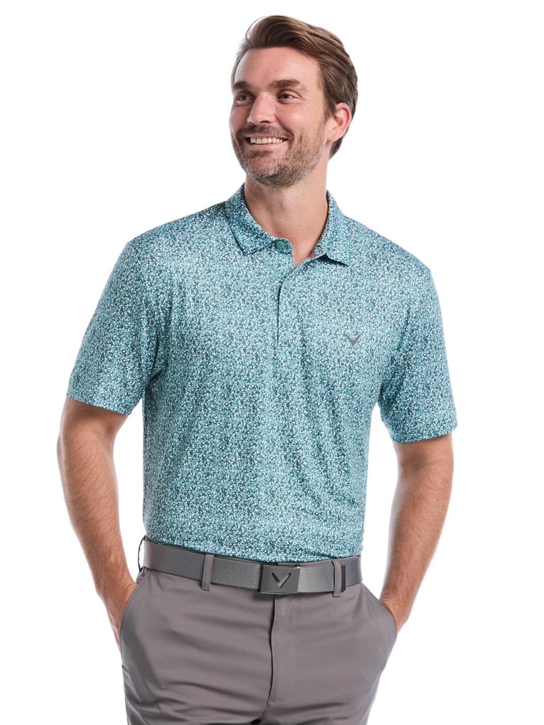 Confetti Hex Print Golf Polo (Aquifer) 