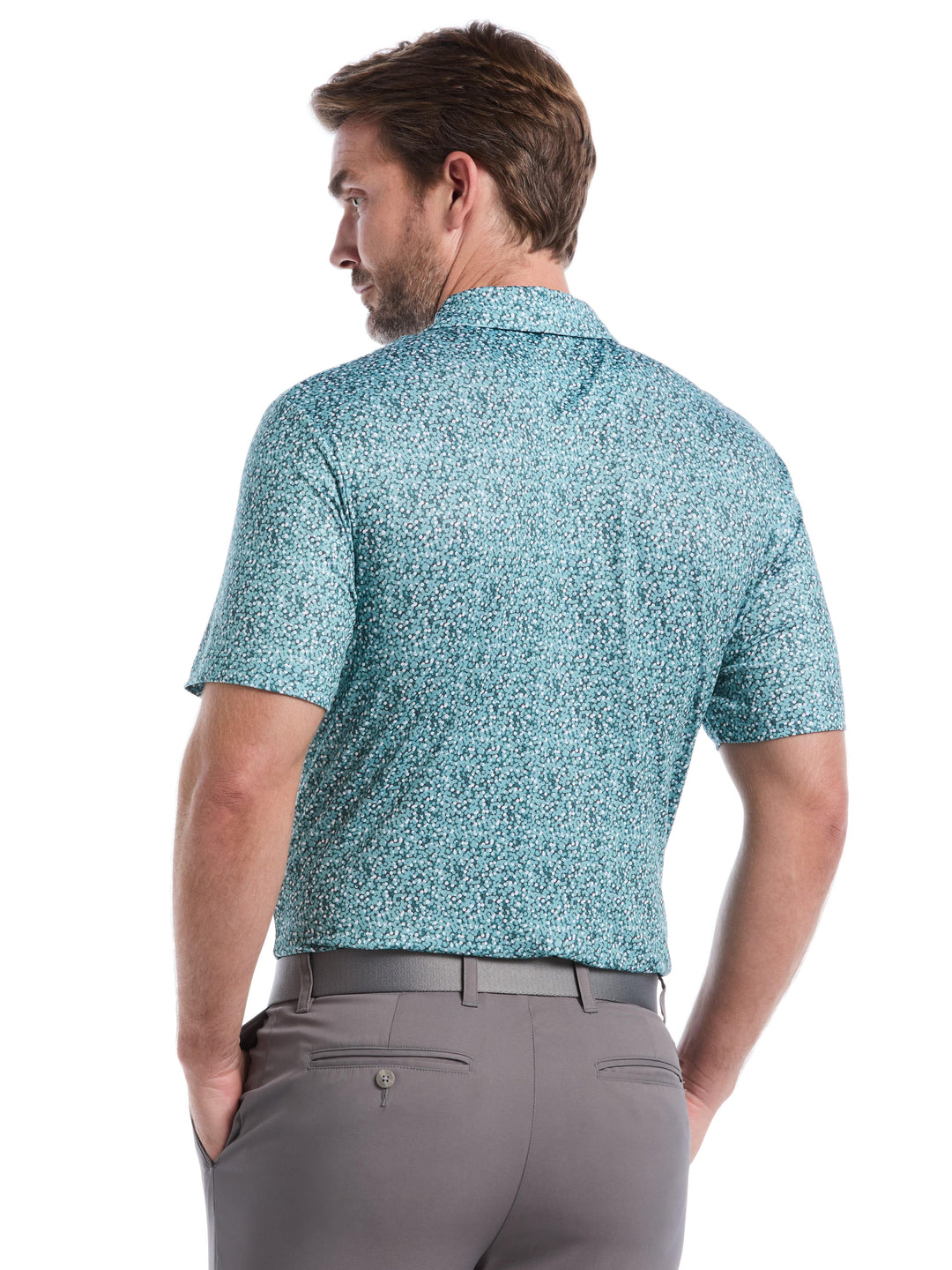 Confetti Hex Print Golf Polo (Aquifer) 