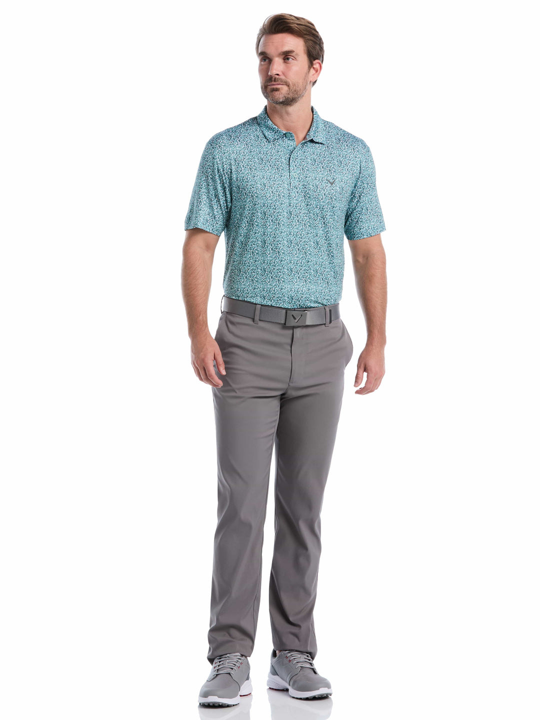 Confetti Hex Print Golf Polo (Aquifer) 