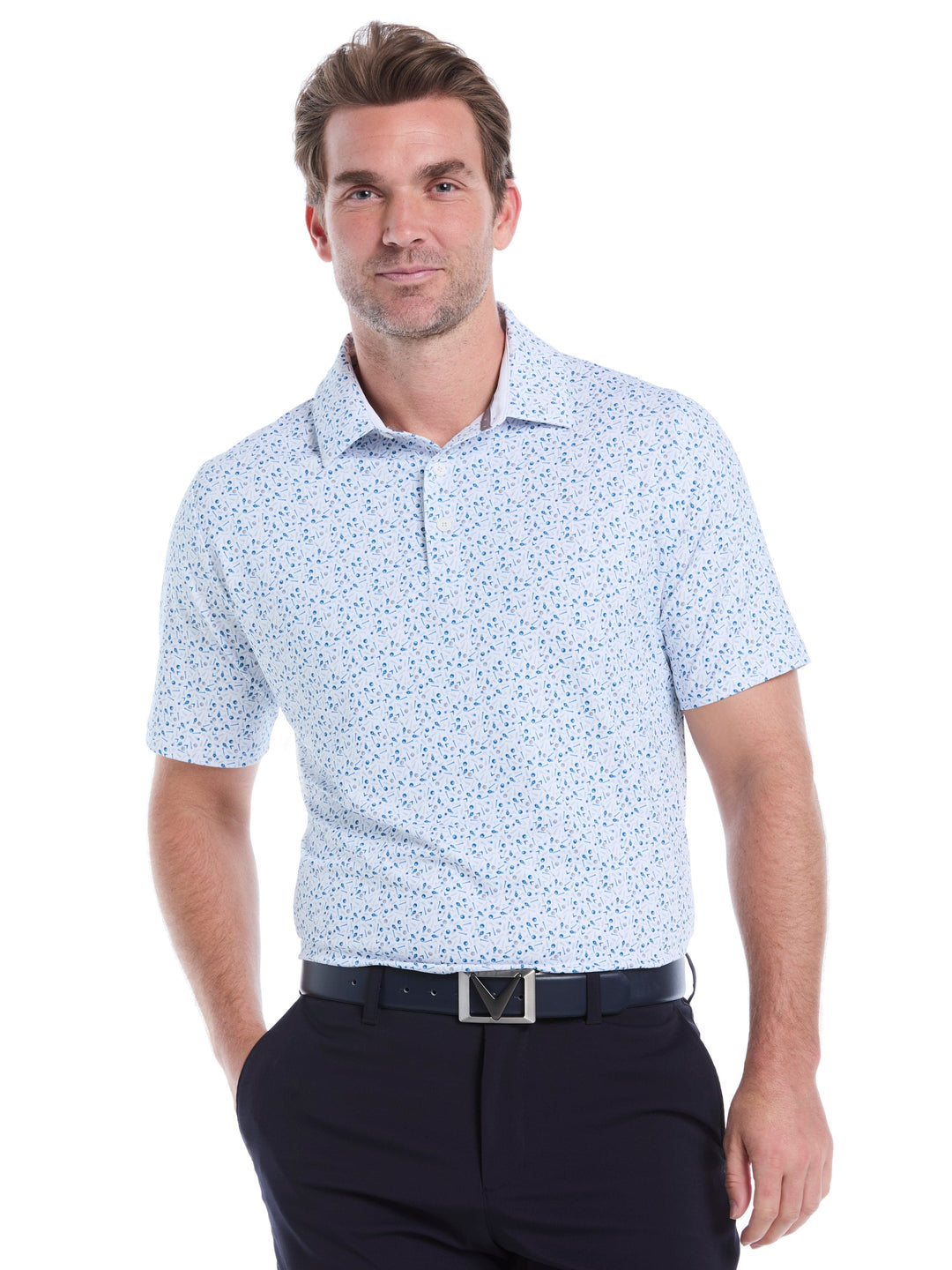 Confetti Print Golf Polo Shirt (Bright White) 
