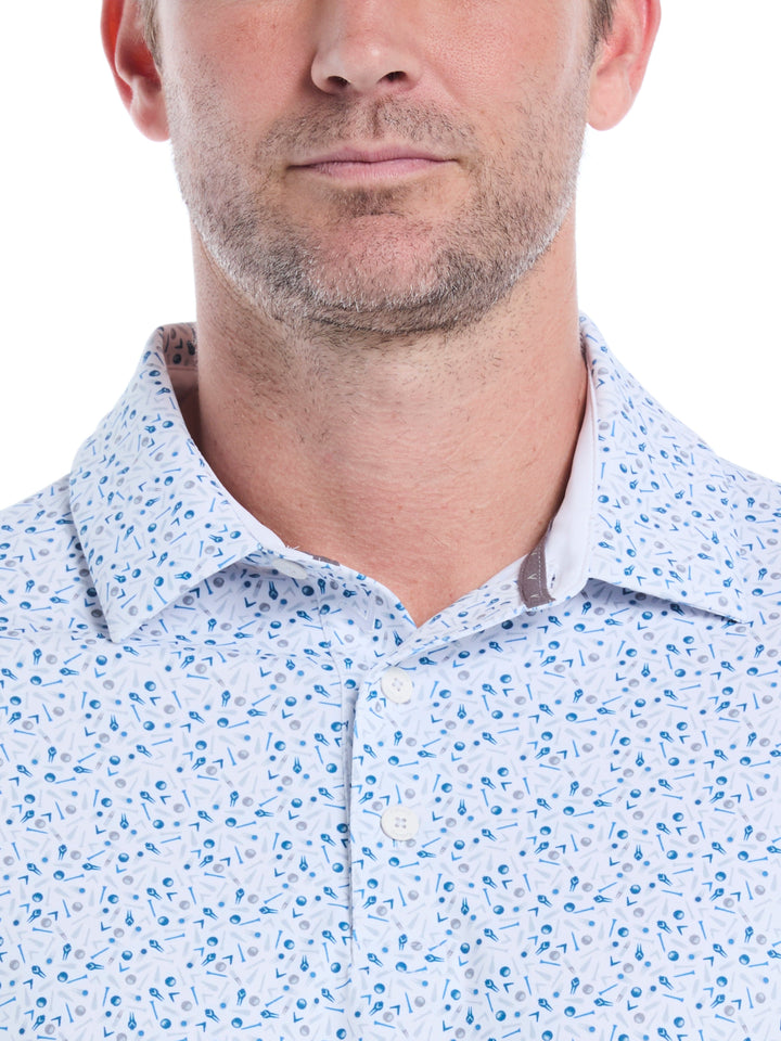 Confetti Print Golf Polo Shirt (Bright White) 