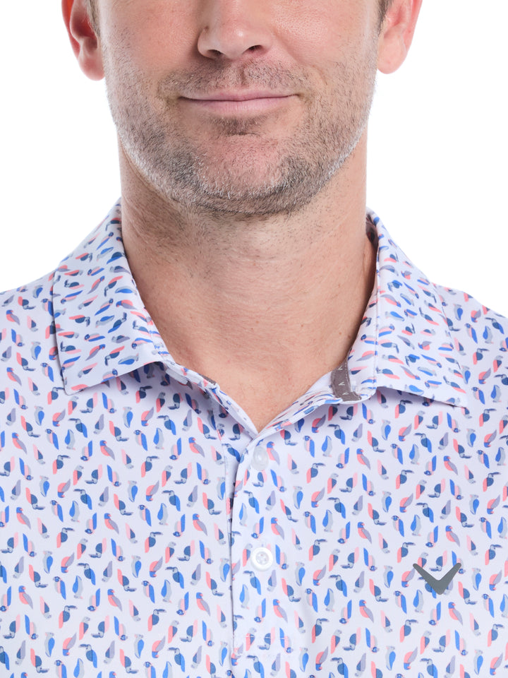 Mens All Over Birdie Print Polo (Bright Whit/Regatta) 