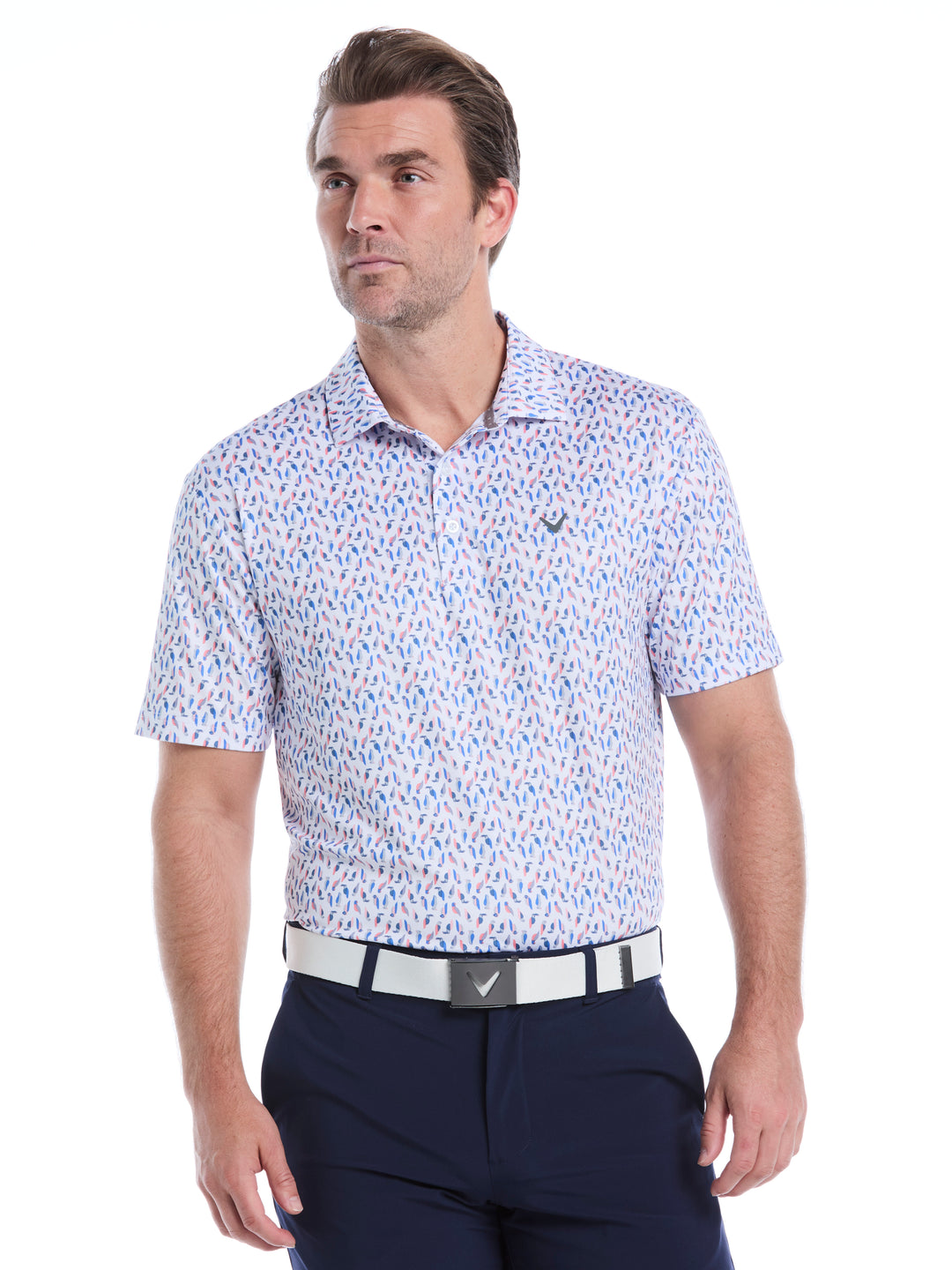 Mens All Over Birdie Print Polo (Bright Whit/Regatta) 