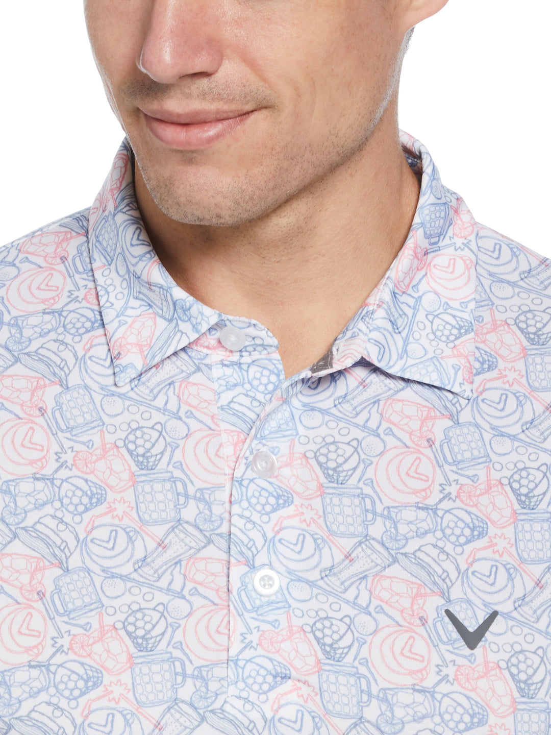 Mens Day On The Course Print Polo (Bright White) 