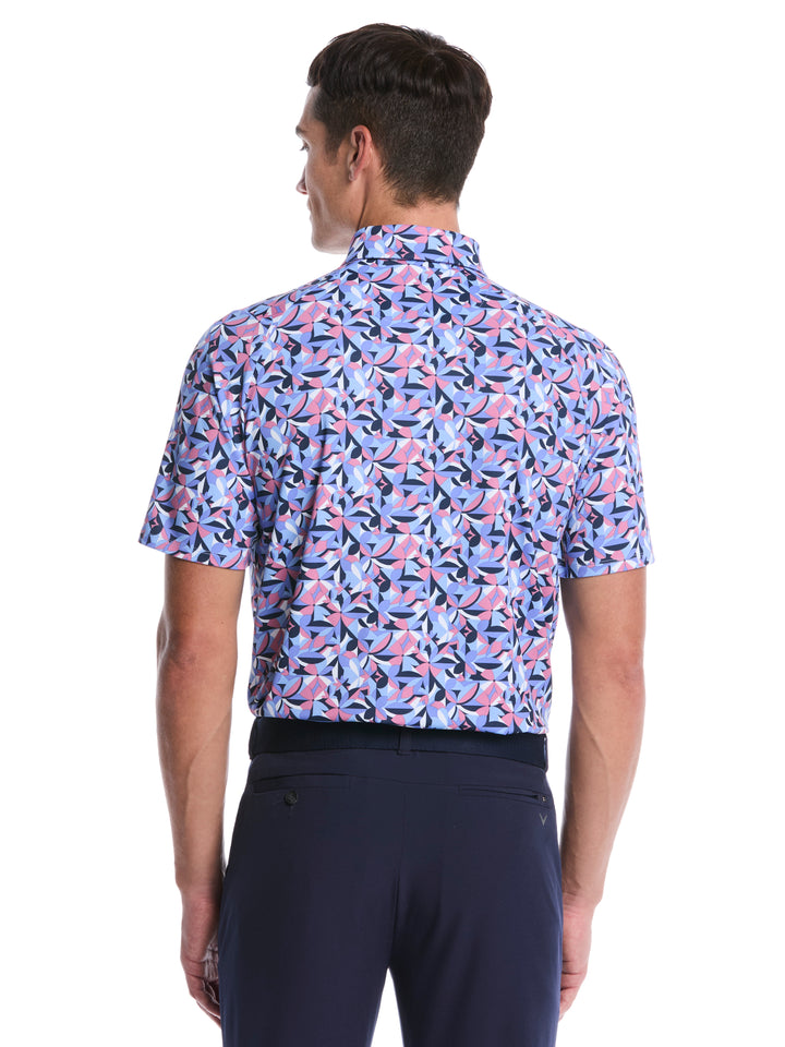 Dogwood Floral Geo Print Golf Polo (Vista Blue) 