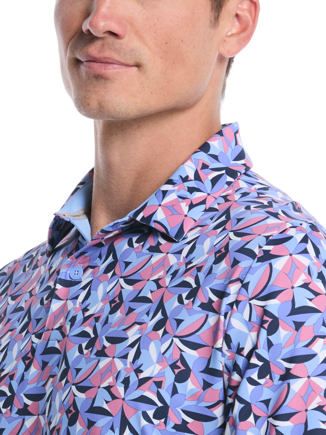 Dogwood Floral Geo Print Golf Polo (Vista Blue) 