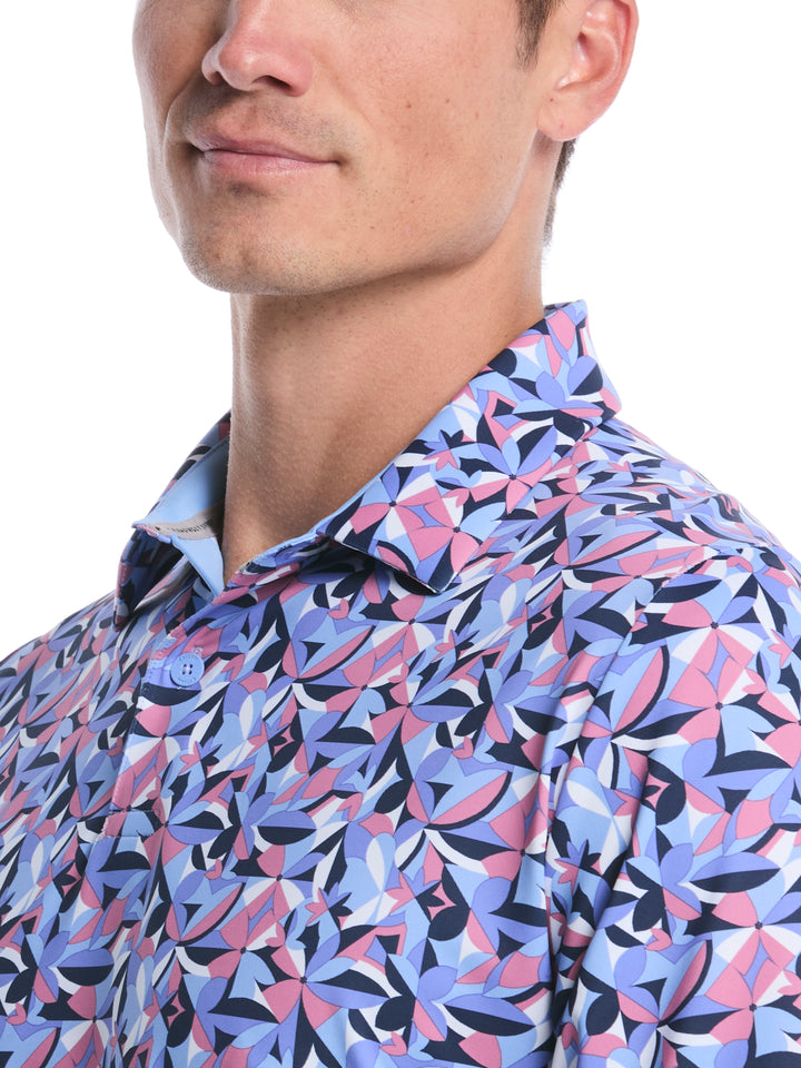 Dogwood Floral Geo Print Golf Polo (Vista Blue) 