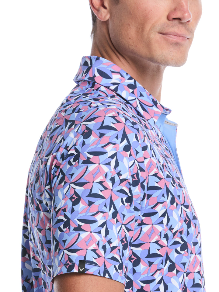 Dogwood Floral Geo Print Golf Polo (Vista Blue) 