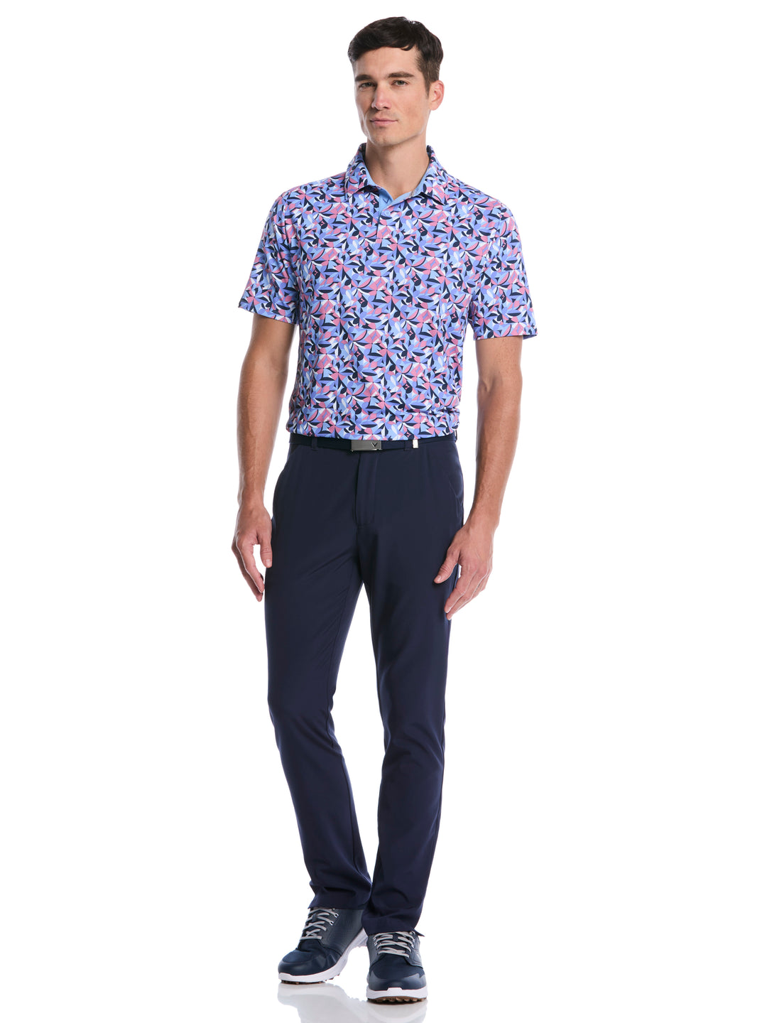 Dogwood Floral Geo Print Golf Polo (Vista Blue) 