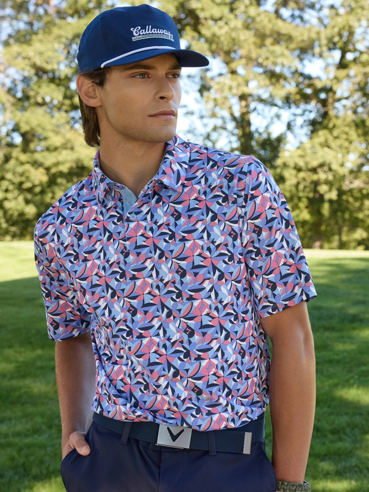 Mens Dogwood Floral Geo Print Polo-Polos-Callaway