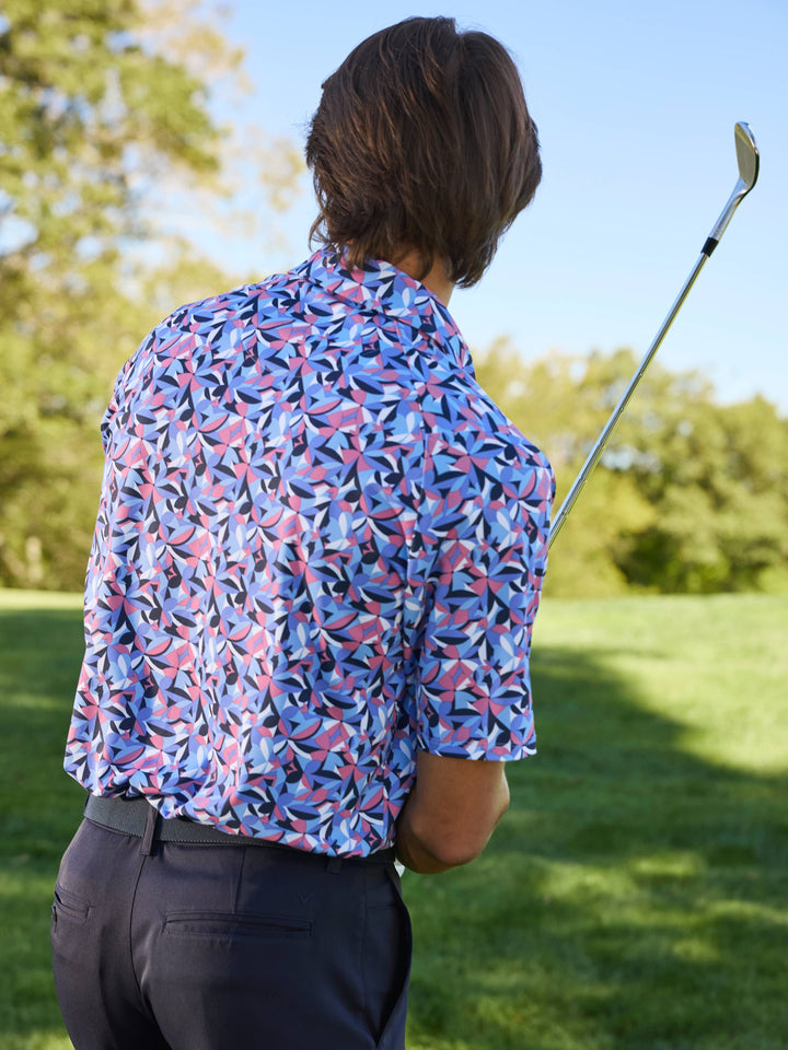 Mens Dogwood Floral Geo Print Polo-Polos-Callaway