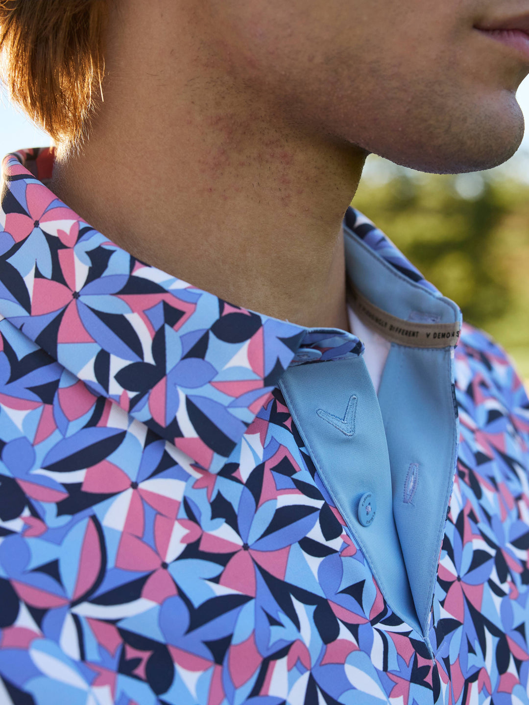 Mens Dogwood Floral Geo Print Polo-Polos-Callaway