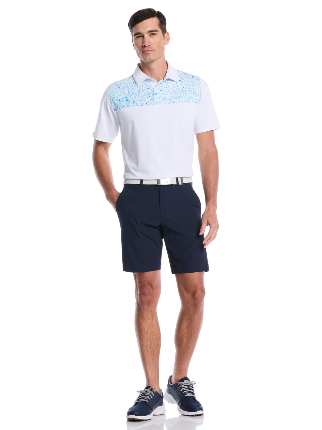 Driving Range Engineered Print Golf Polo (Bright White) 