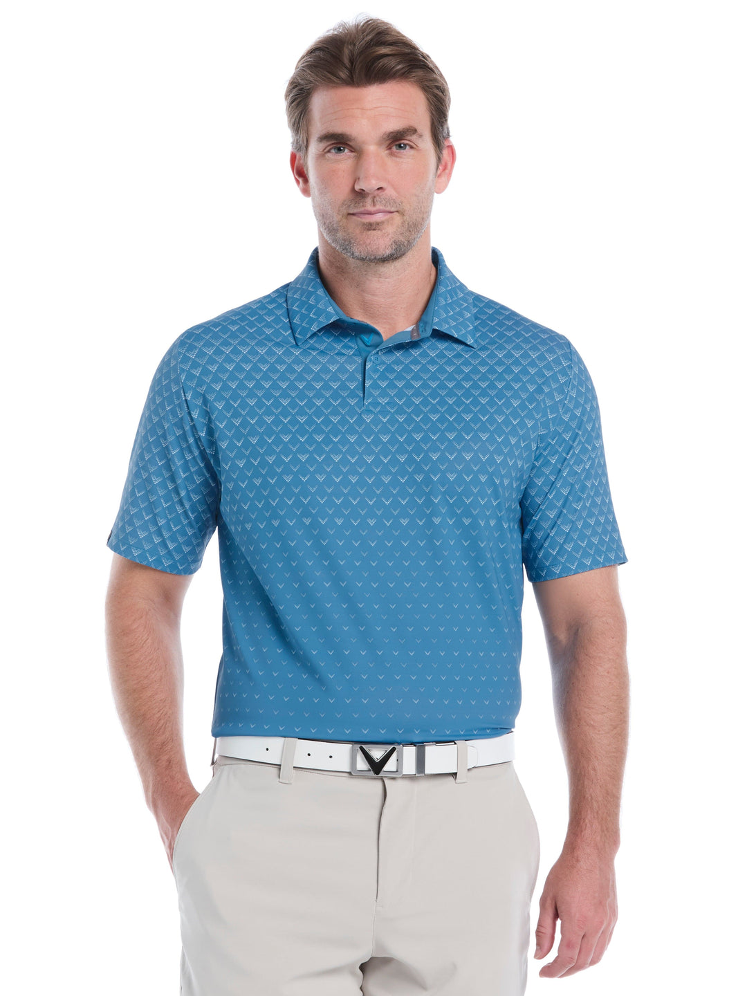Engineered Chevron Ombre Print Golf Polo Shirt (Cendre Blue) 