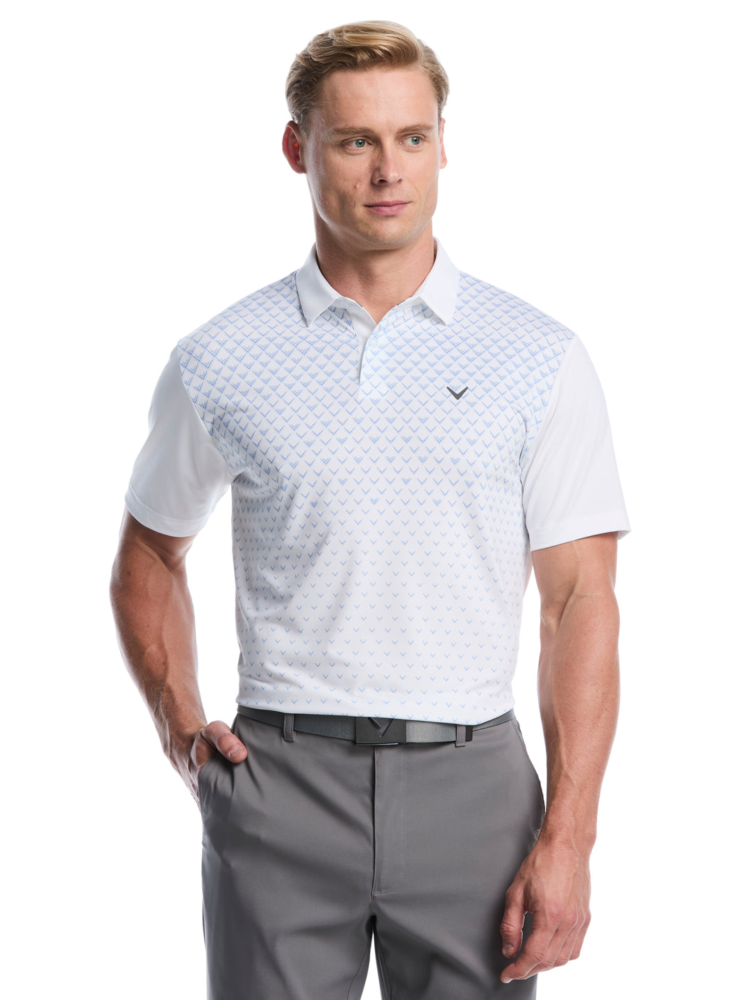 Men's Gradient Chevron Print Golf Polo (Bright White) 