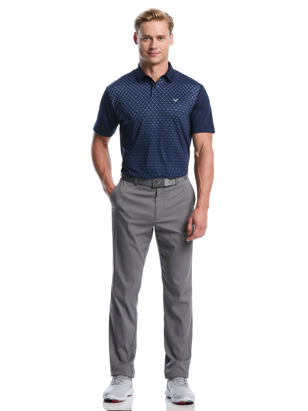 Men's Gradient Chevron Print Golf Polo (Peacoat) 