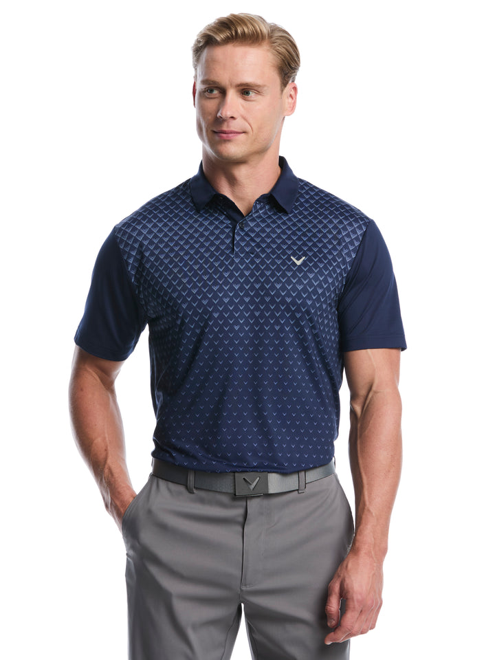 Men's Gradient Chevron Print Golf Polo (Peacoat) 