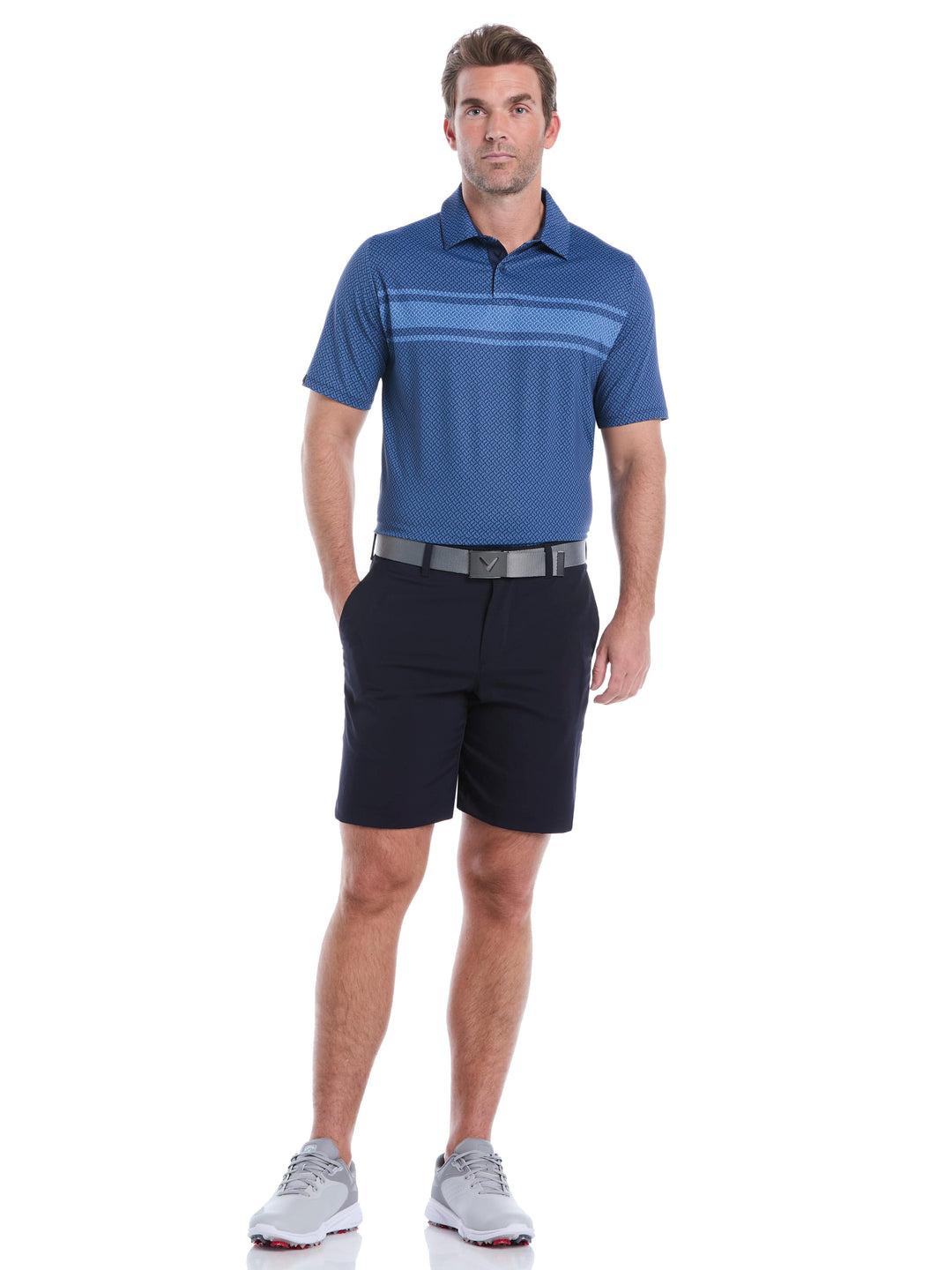 Engineered Triple Track Geo Print Golf Polo Shirt (Peacoat) 