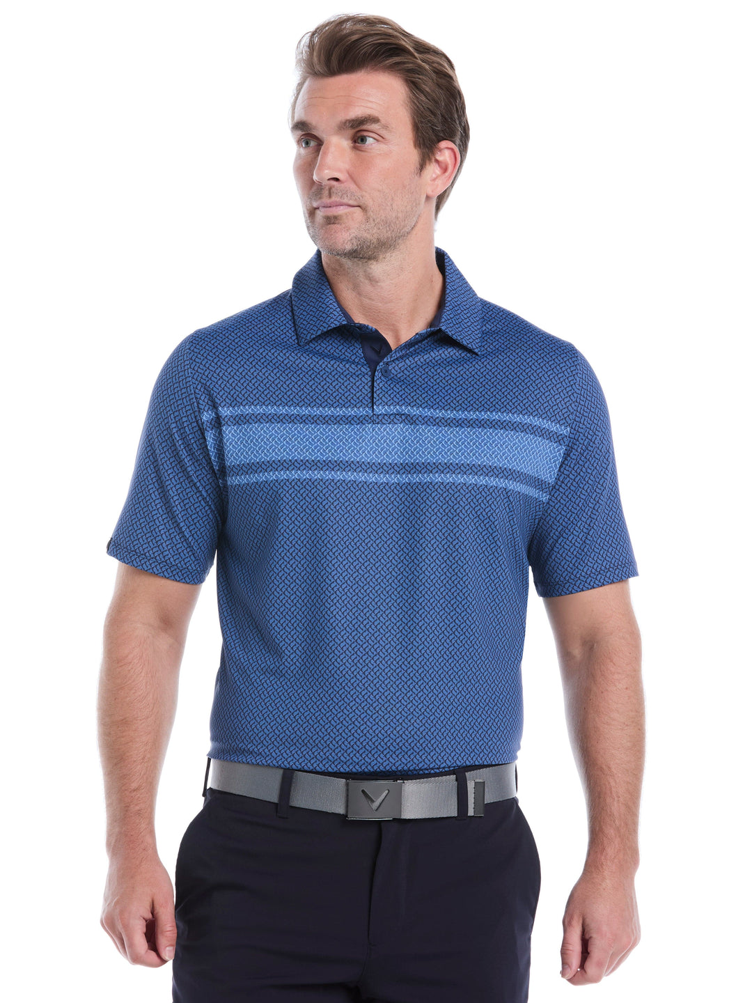 Engineered Triple Track Geo Print Golf Polo Shirt (Peacoat) 