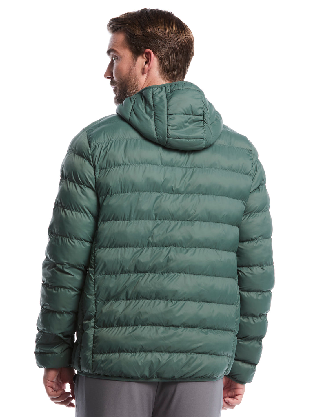 Hooded Faux Down Puffer Golf Jacket (Dark Forest) 