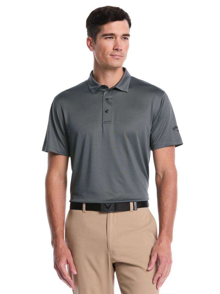 Fine Line Stripe Golf Polo Shirt (Caviar) 