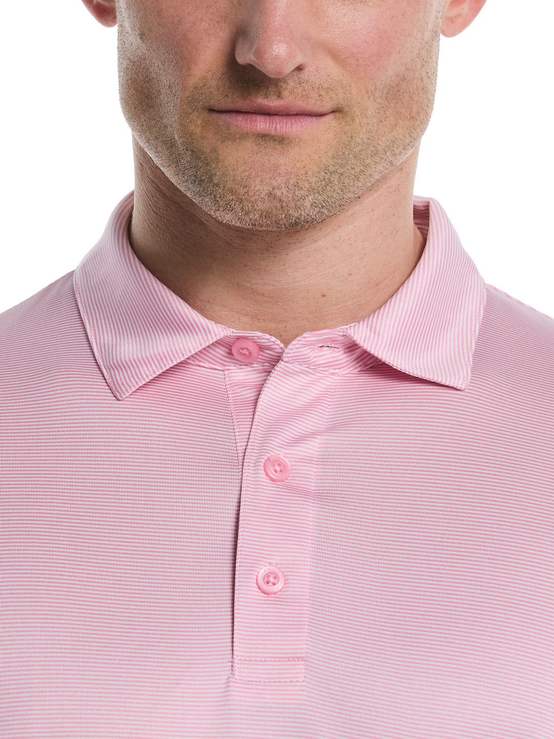 Fine Line Stripe Golf Polo Shirt (Sea Pink) 