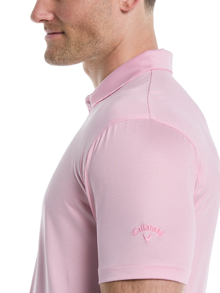 Fine Line Stripe Golf Polo Shirt (Sea Pink) 