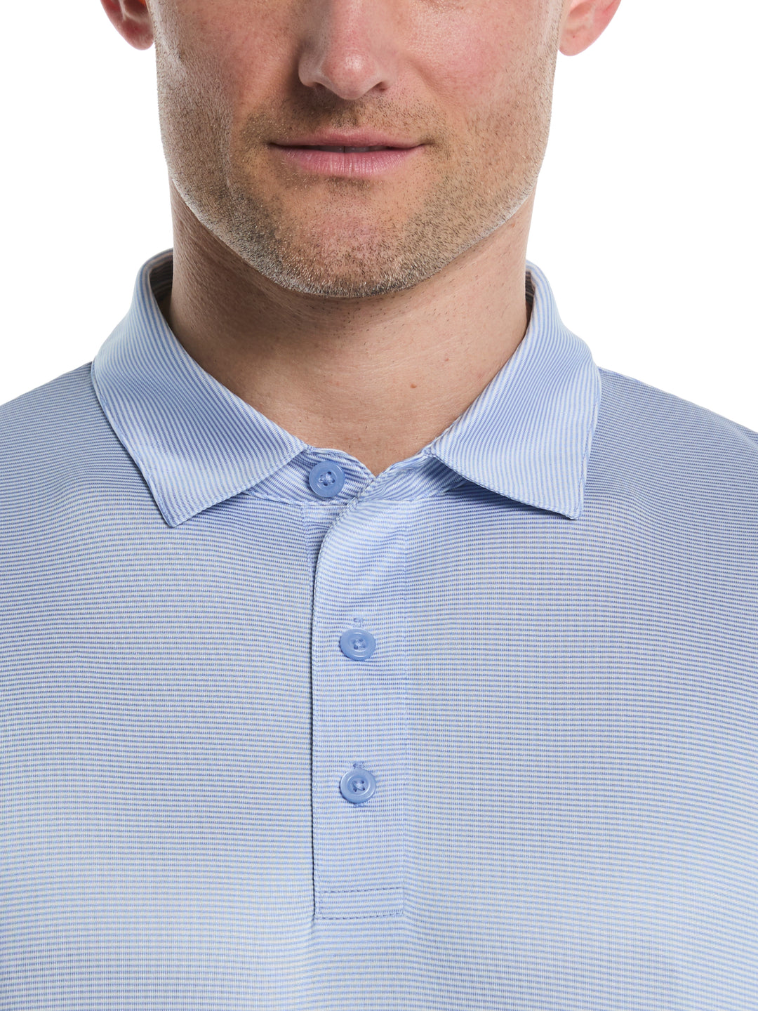 Fine Line Stripe Golf Polo Shirt (Chambray) 