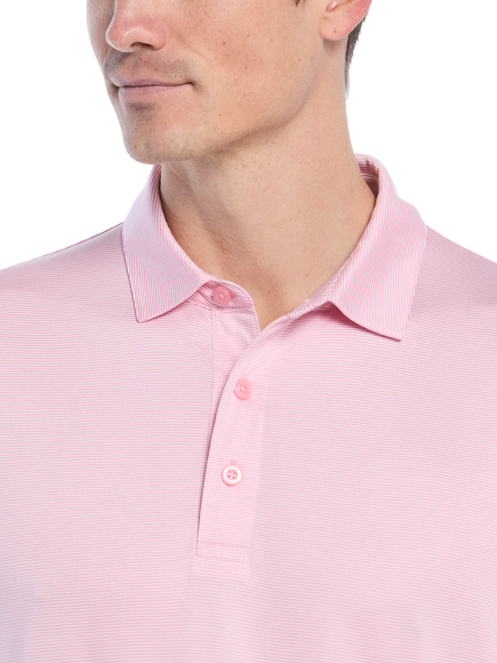 Fine Line Stripe Golf Polo Shirt (Sea Pink) 